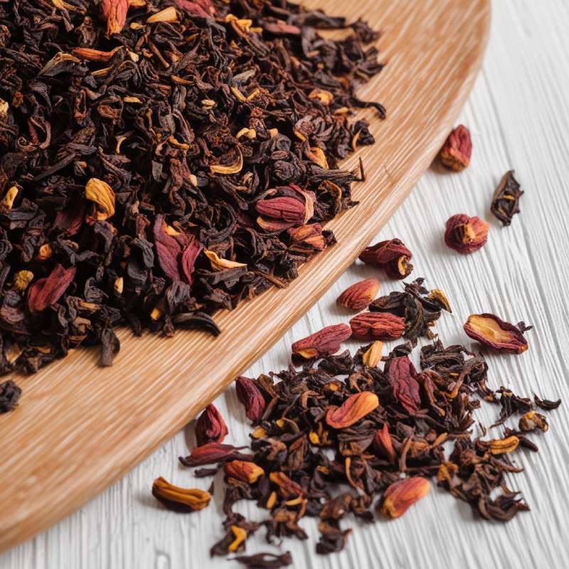 foglie di tè rooibos biologico foglie di tè rooibos biologico disposte su un vassoio