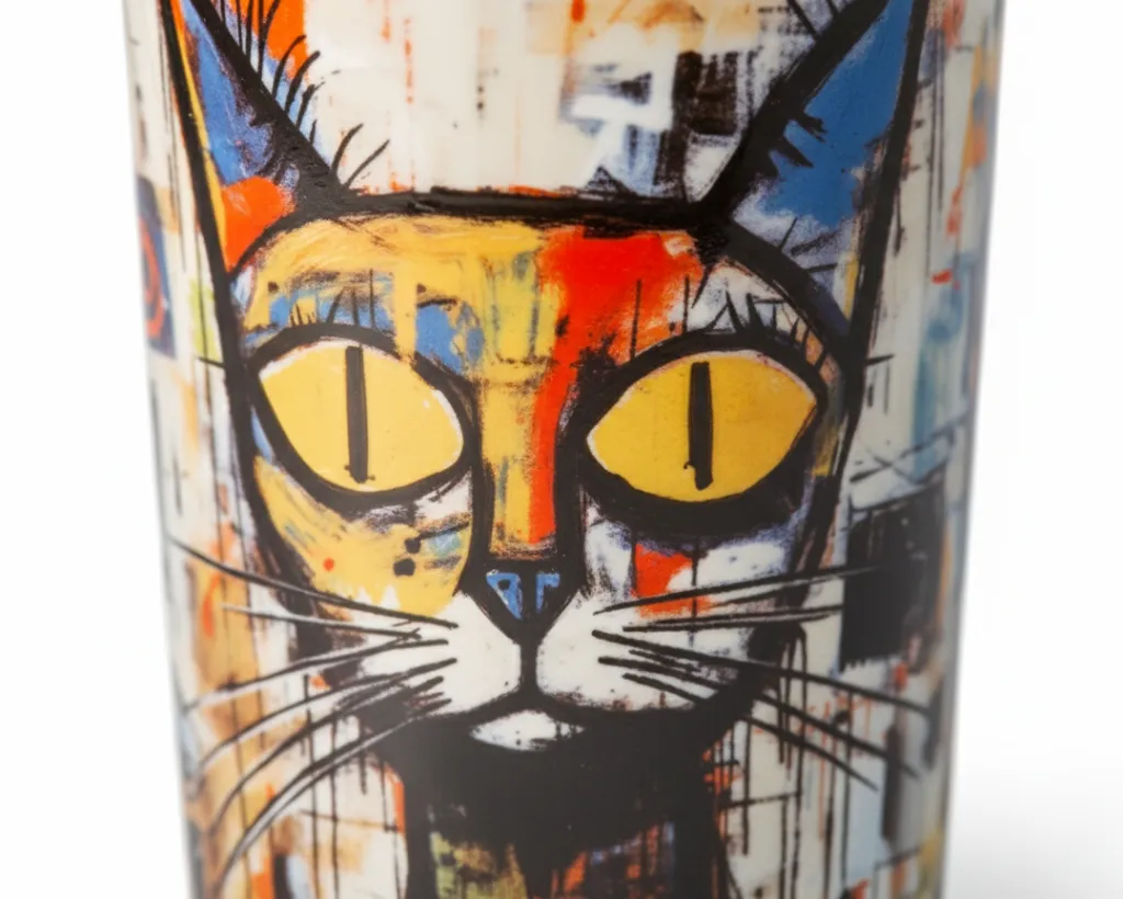 Coppia di tazze Stormy decorazione graffiti con gatti - dettaglio