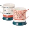 Coppia di tazze in ceramica dipinte a mano, stile boho, colori arancio e verde