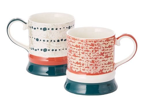 Coppia di tazze in ceramica dipinte a mano, stile boho, colori arancio e verde