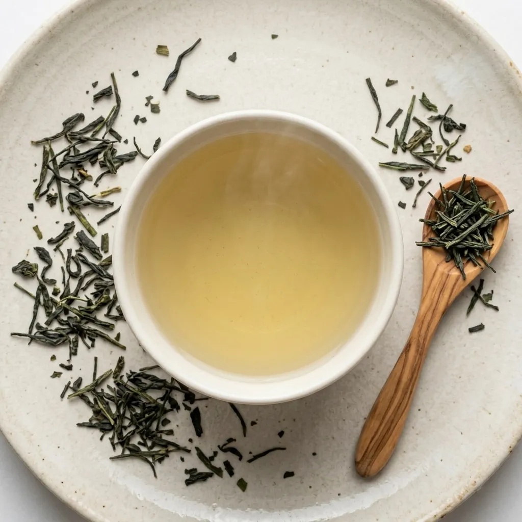 polifenoli-catechine-tazza-te-verde Tazza di tè verde fumante vista dall'alto, infuso dorato chiaro che mostra i polifenoli e le catechine del tè verde
